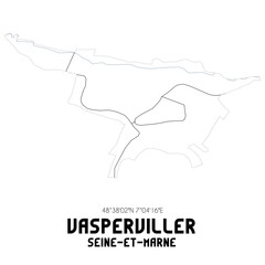 VASPERVILLER Seine-et-Marne. Minimalistic street map with black and white lines.