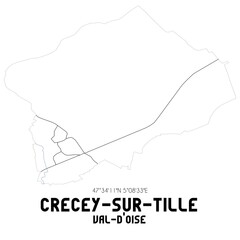 CRECEY-SUR-TILLE Val-d'Oise. Minimalistic street map with black and white lines.