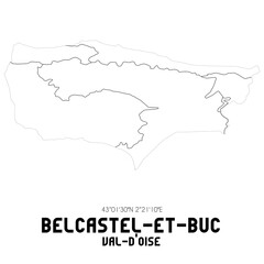 BELCASTEL-ET-BUC Val-d'Oise. Minimalistic street map with black and white lines.