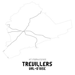 TREVILLERS Val-d'Oise. Minimalistic street map with black and white lines.