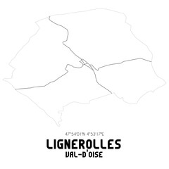 LIGNEROLLES Val-d'Oise. Minimalistic street map with black and white lines.