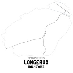 LONGEAUX Val-d'Oise. Minimalistic street map with black and white lines.