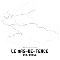 LE MAS-DE-TENCE Val-d'Oise. Minimalistic street map with black and white lines.