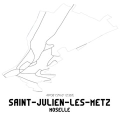 SAINT-JULIEN-LES-METZ Moselle. Minimalistic street map with black and white lines.
