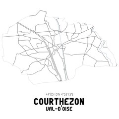 Obraz premium COURTHEZON Val-d'Oise. Minimalistic street map with black and white lines.