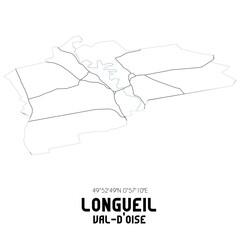 LONGUEIL Val-d'Oise. Minimalistic street map with black and white lines.