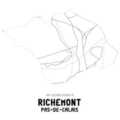 RICHEMONT Pas-de-Calais. Minimalistic street map with black and white lines.