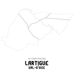 LARTIGUE Val-d'Oise. Minimalistic street map with black and white lines.