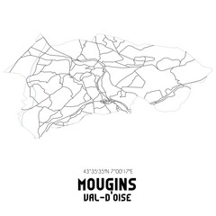 MOUGINS Val-d'Oise. Minimalistic street map with black and white lines.