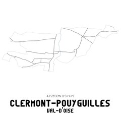 CLERMONT-POUYGUILLES Val-d'Oise. Minimalistic street map with black and white lines.