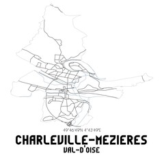 CHARLEVILLE-MEZIERES Val-d'Oise. Minimalistic street map with black and white lines.