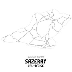 SAZERAY Val-d'Oise. Minimalistic street map with black and white lines.