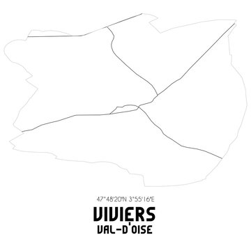 VIVIERS Val-d'Oise. Minimalistic street map with black and white lines.