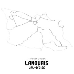 LANQUAIS Val-d'Oise. Minimalistic street map with black and white lines.