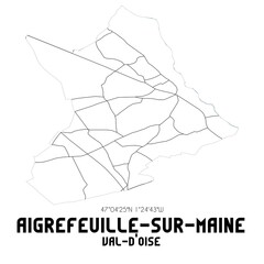 AIGREFEUILLE-SUR-MAINE Val-d'Oise. Minimalistic street map with black and white lines.