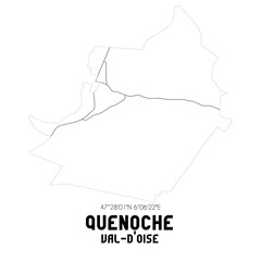 QUENOCHE Val-d'Oise. Minimalistic street map with black and white lines.