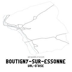 BOUTIGNY-SUR-ESSONNE Val-d'Oise. Minimalistic street map with black and white lines.