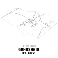 GAMBSHEIM Val-d'Oise. Minimalistic street map with black and white lines.