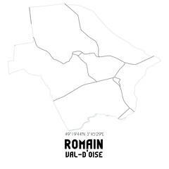 ROMAIN Val-d'Oise. Minimalistic street map with black and white lines.