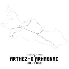 ARTHEZ-D'ARMAGNAC Val-d'Oise. Minimalistic street map with black and white lines.