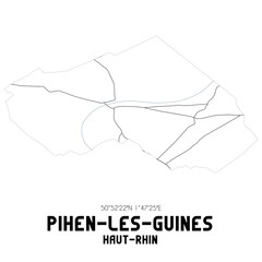 PIHEN-LES-GUINES Haut-Rhin. Minimalistic street map with black and white lines.