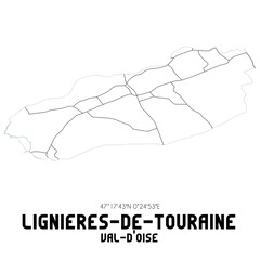 LIGNIERES-DE-TOURAINE Val-d'Oise. Minimalistic street map with black and white lines.