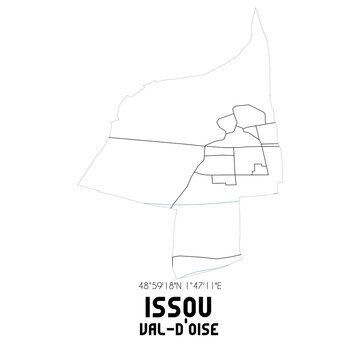 ISSOU Val-d'Oise. Minimalistic street map with black and white lines.