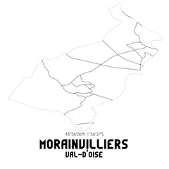 MORAINVILLIERS Val-d'Oise. Minimalistic street map with black and white lines.