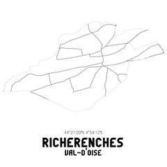 RICHERENCHES Val-d'Oise. Minimalistic street map with black and white lines.