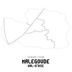 MALEGOUDE Val-d'Oise. Minimalistic street map with black and white lines.