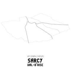 SARCY Val-d'Oise. Minimalistic street map with black and white lines.