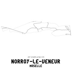 NORROY-LE-VENEUR Moselle. Minimalistic street map with black and white lines.