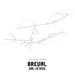 BREVAL Val-d'Oise. Minimalistic street map with black and white lines.