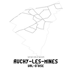 AUCHY-LES-MINES Val-d'Oise. Minimalistic street map with black and white lines.