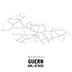 GUERN Val-d'Oise. Minimalistic street map with black and white lines.