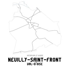 NEUILLY-SAINT-FRONT Val-d'Oise. Minimalistic street map with black and white lines.
