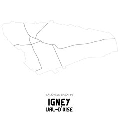 IGNEY Val-d'Oise. Minimalistic street map with black and white lines.
