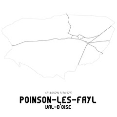 POINSON-LES-FAYL Val-d'Oise. Minimalistic street map with black and white lines.