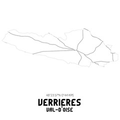 VERRIERES Val-d'Oise. Minimalistic street map with black and white lines.
