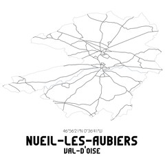 NUEIL-LES-AUBIERS Val-d'Oise. Minimalistic street map with black and white lines.