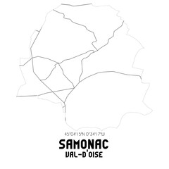 SAMONAC Val-d'Oise. Minimalistic street map with black and white lines.