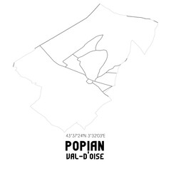 POPIAN Val-d'Oise. Minimalistic street map with black and white lines.