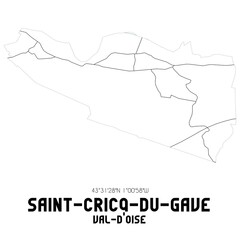 SAINT-CRICQ-DU-GAVE Val-d'Oise. Minimalistic street map with black and white lines.