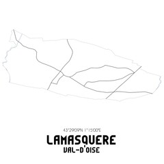 LAMASQUERE Val-d'Oise. Minimalistic street map with black and white lines.