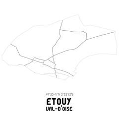 ETOUY Val-d'Oise. Minimalistic street map with black and white lines.