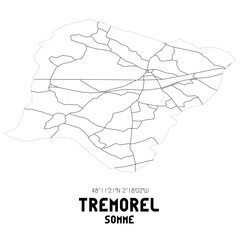 TREMOREL Somme. Minimalistic street map with black and white lines.