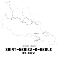 SAINT-GENIEZ-O-MERLE Val-d'Oise. Minimalistic street map with black and white lines.