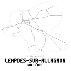 LEMPDES-SUR-ALLAGNON Val-d'Oise. Minimalistic street map with black and white lines.