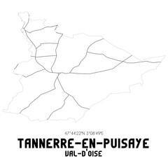 TANNERRE-EN-PUISAYE Val-d'Oise. Minimalistic street map with black and white lines.
