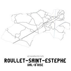 ROULLET-SAINT-ESTEPHE Val-d'Oise. Minimalistic street map with black and white lines.